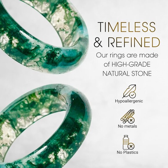 Elegant Moss Agate Stackable Ring for Men and Women - Eco-Friendly Gemstone - Picture 3 of 9